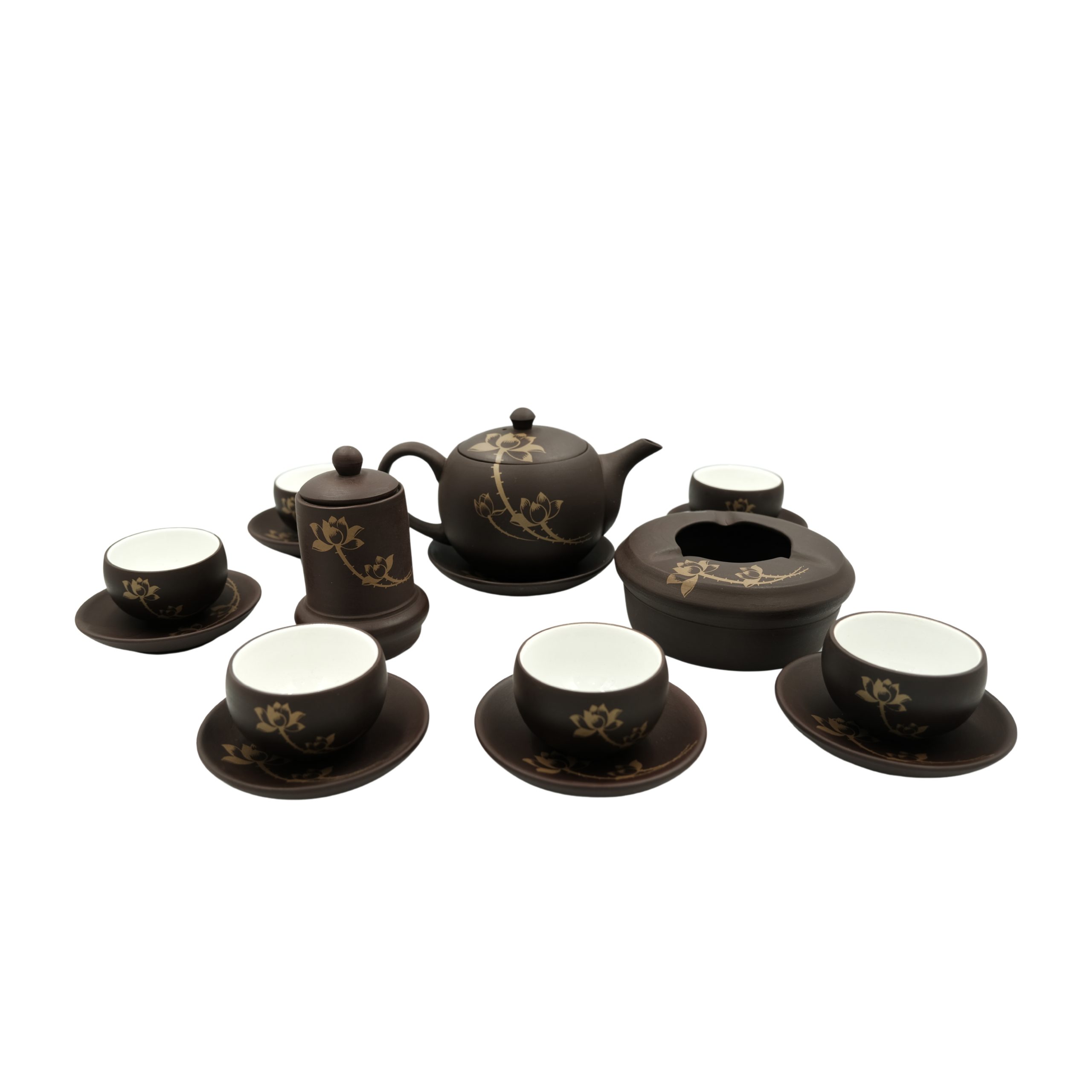 Bộ ấm trà Nâu Sen –  Gốm Nâu